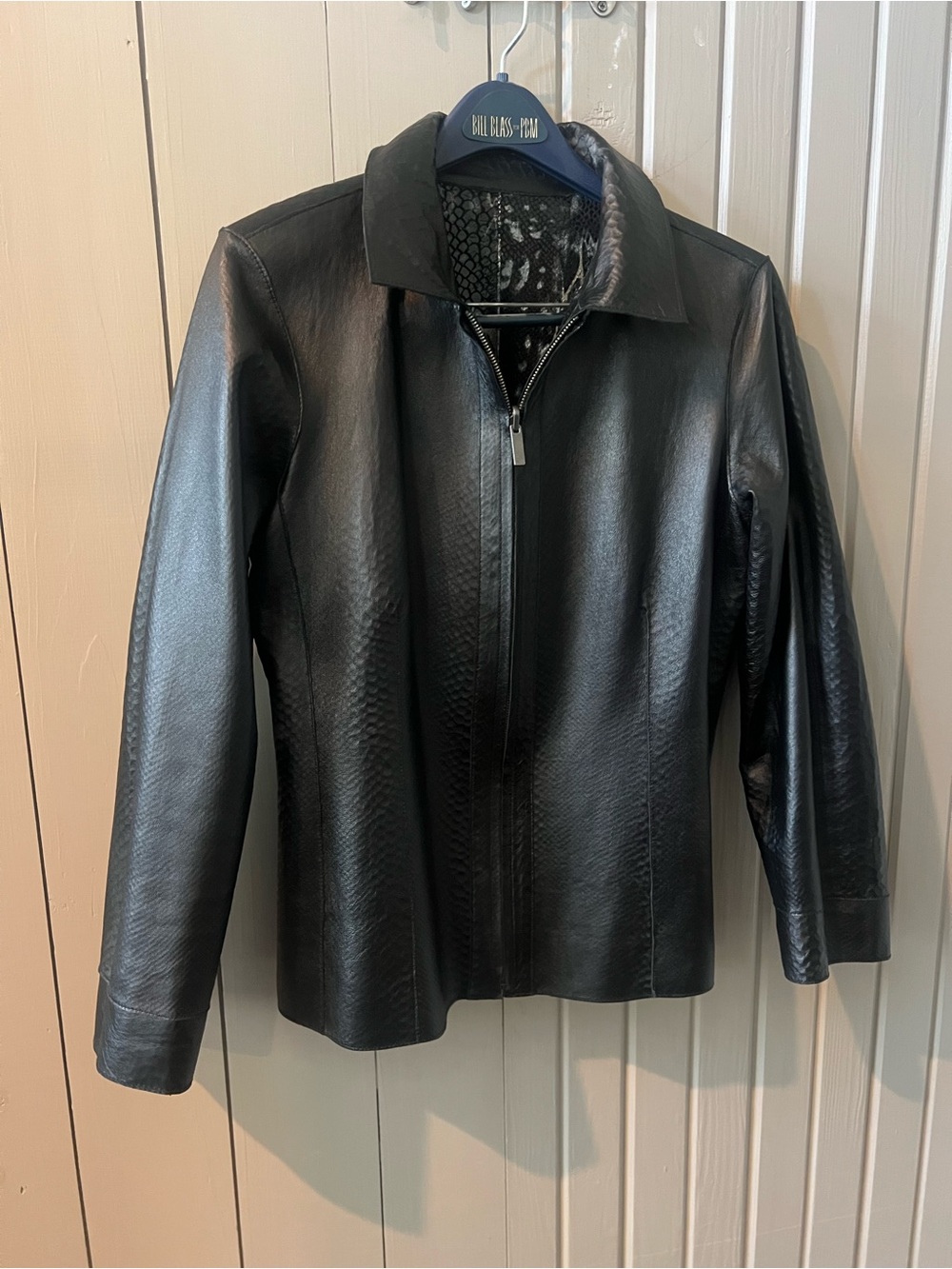 Chico's Black Silver Y2K 90s Animal-Print Zip Front Leather Jacket Women’s 1 (8)